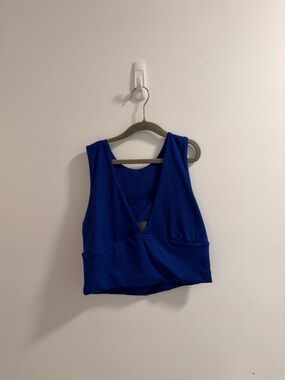 Blue V-Neck Sleeveless Crop Top